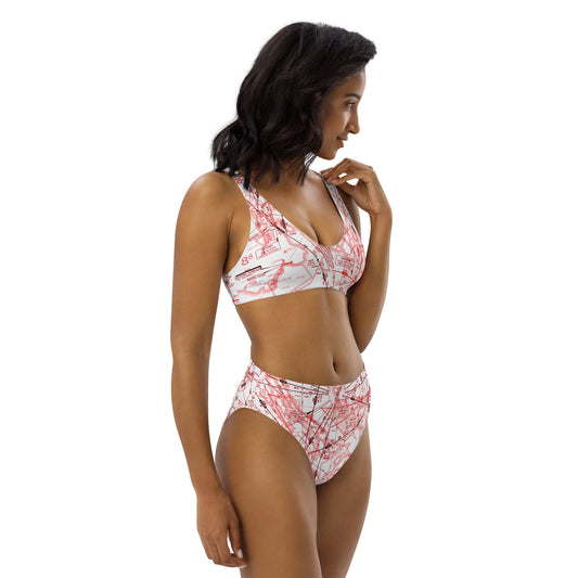 Enroute Low Altitude Chart recycled high-waisted bikini (red&white)