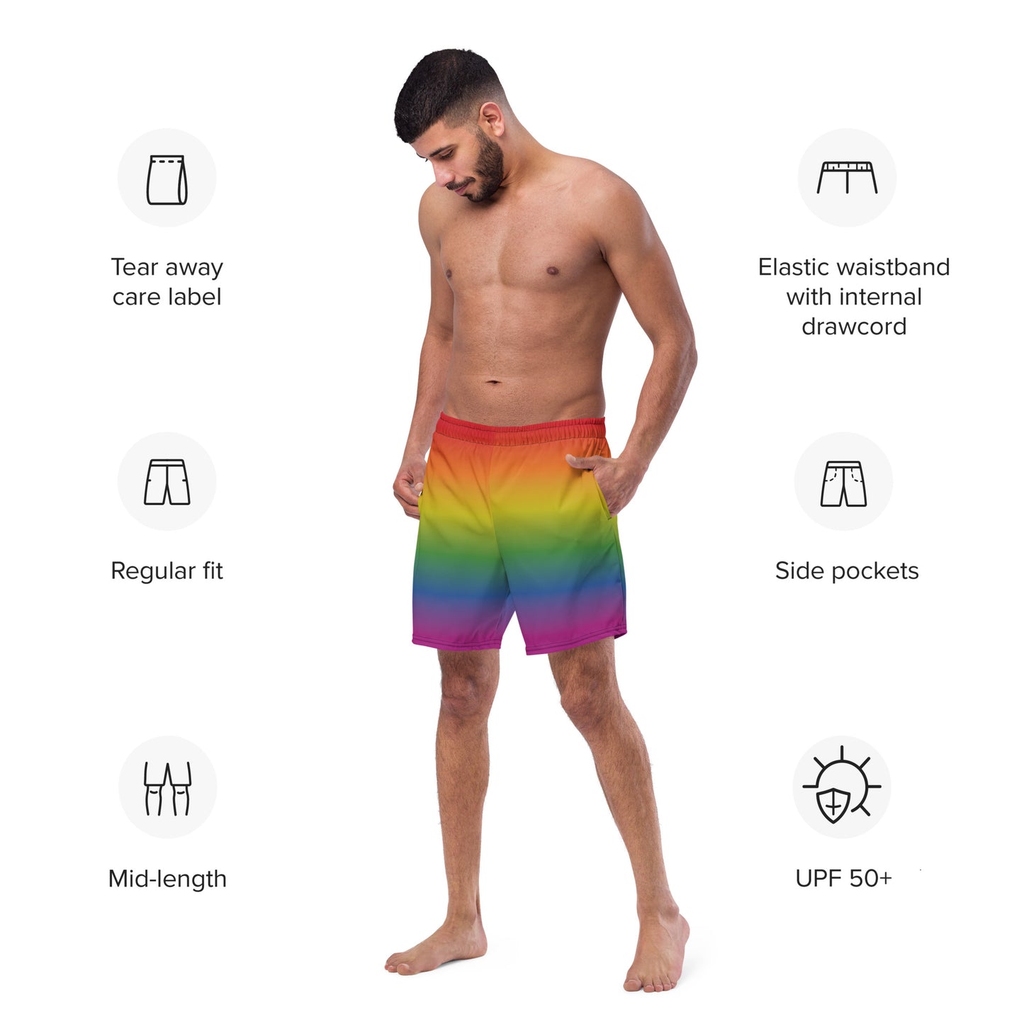 Rainbow men's swim trunks