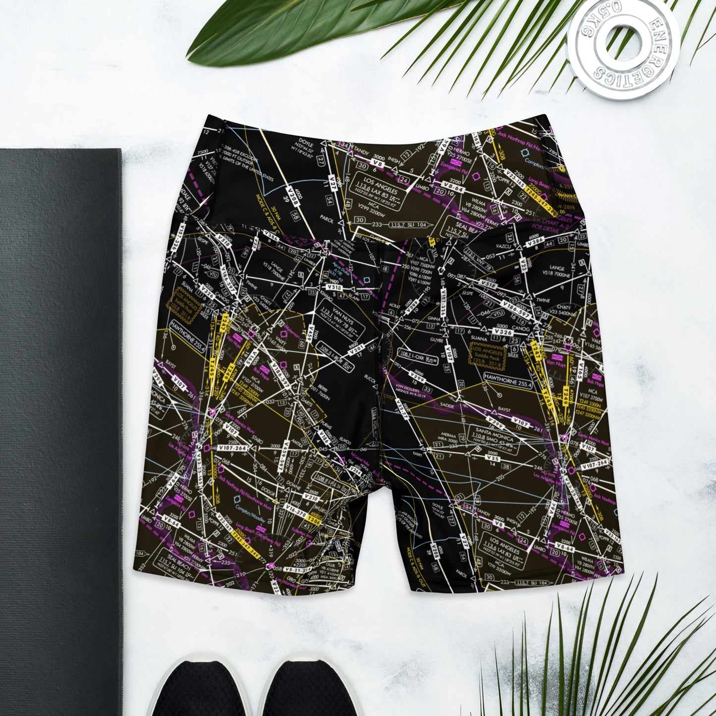 Aeronautical Chart Yoga Shorts (invert 2)