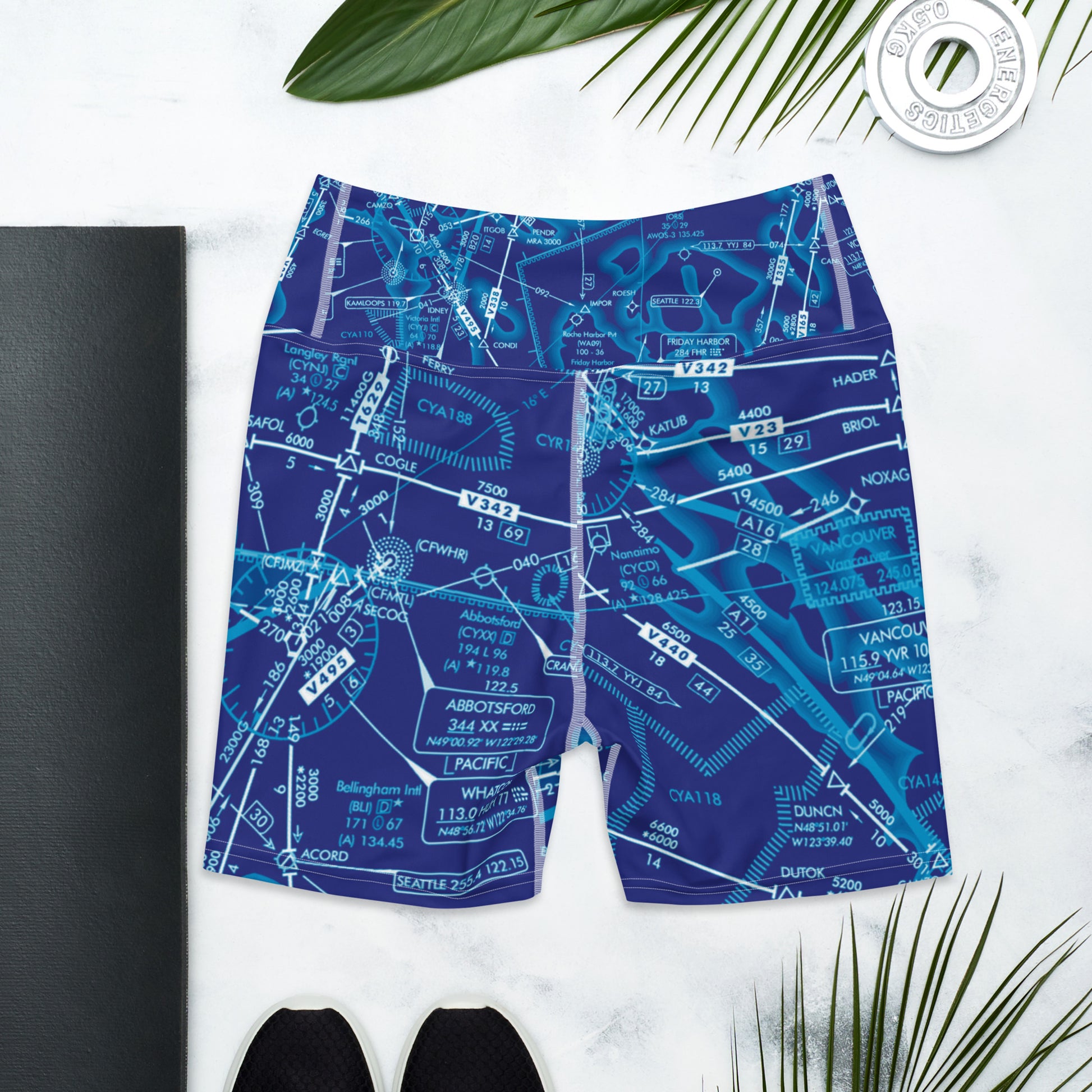 Enroute Low Altitude Chart yoga shorts (blue)