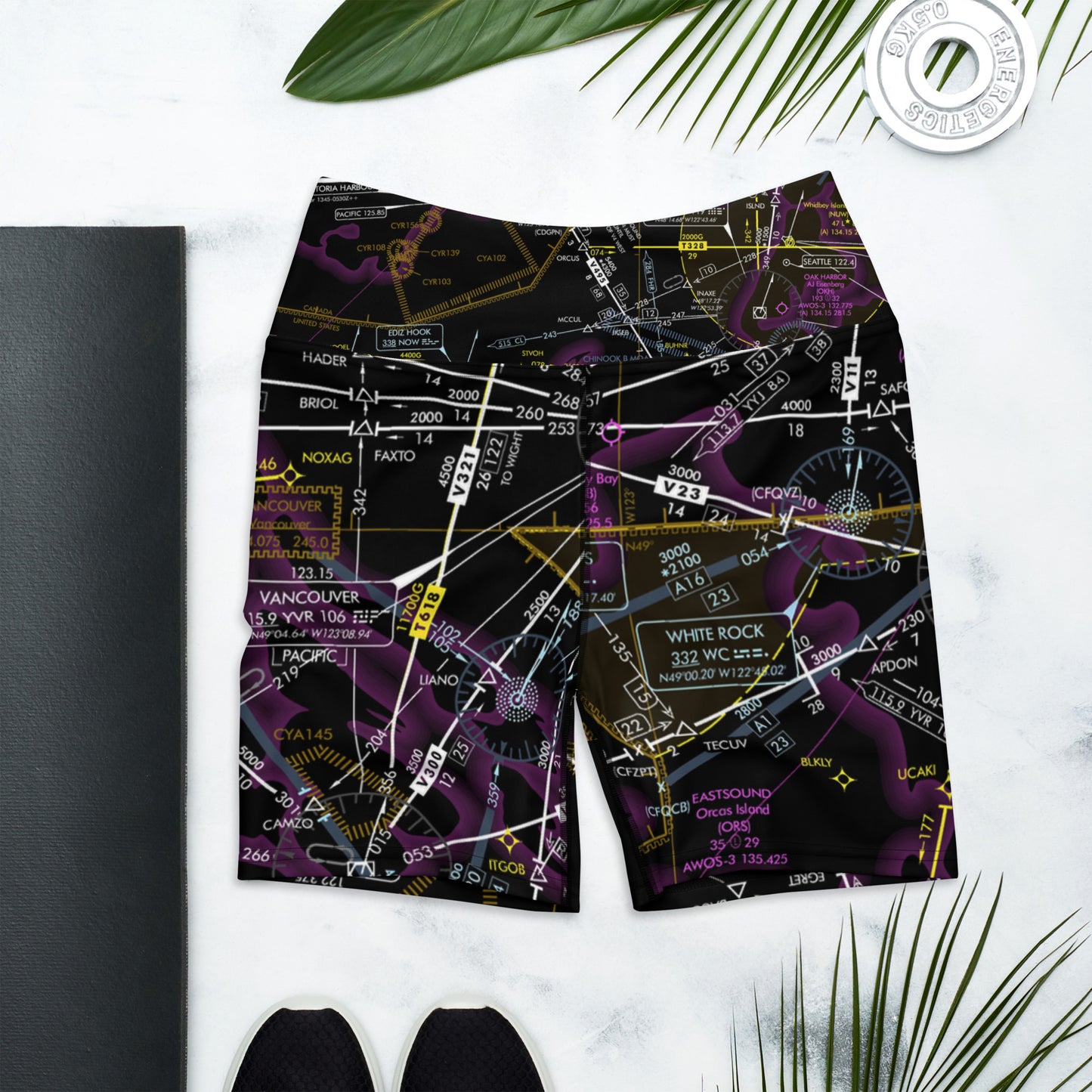 Aeronautical Chart Yoga Shorts (invert)