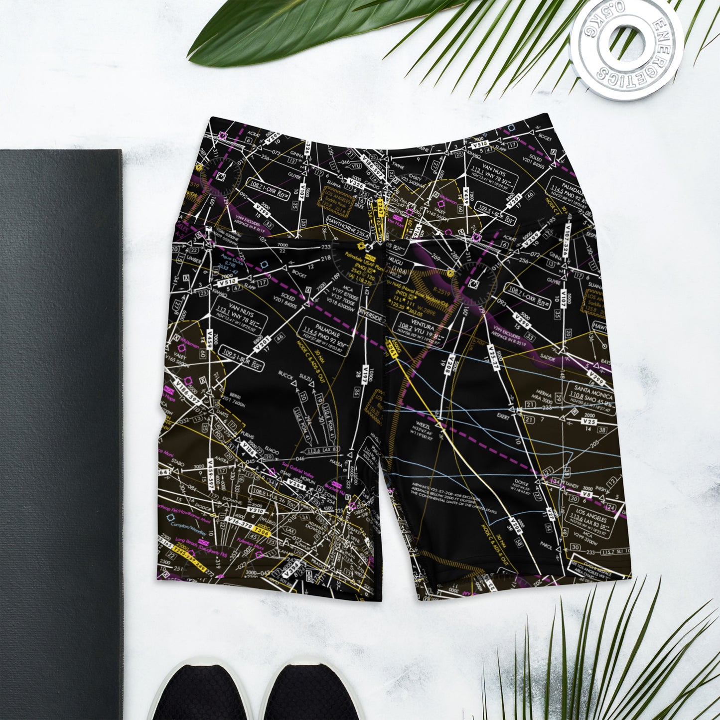 Aeronautical Chart Yoga Shorts (invert 2)