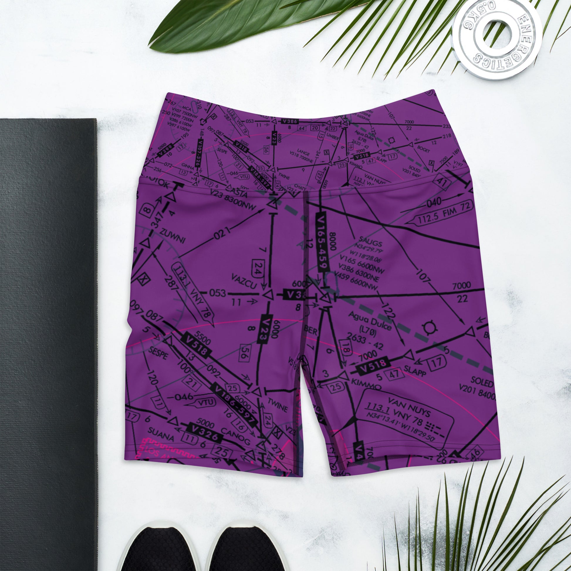 Enroute Low Altitude Chart yoga shorts (purple)