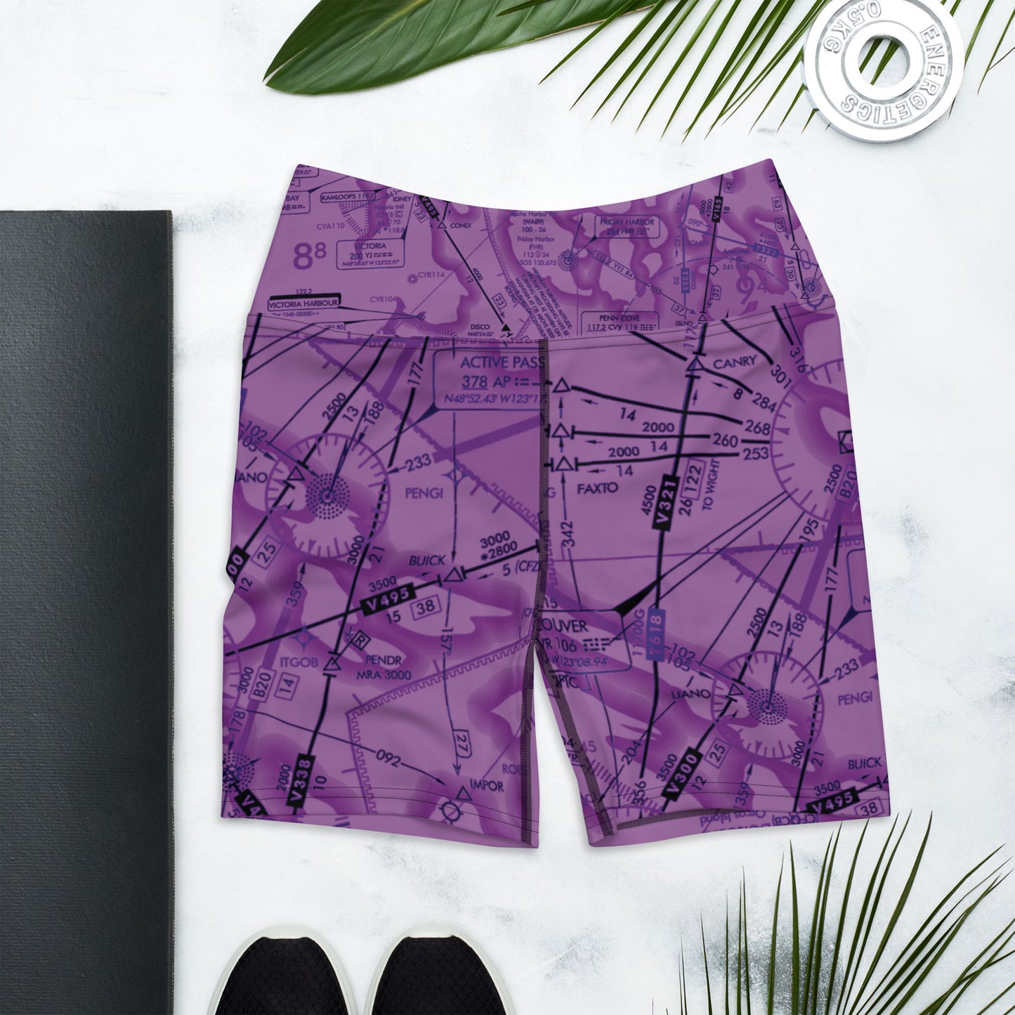 Enroute Low Altitude Chart yoga shorts (purple)