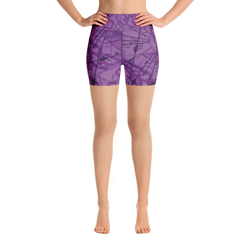 Enroute Low Altitude Chart yoga shorts (purple)