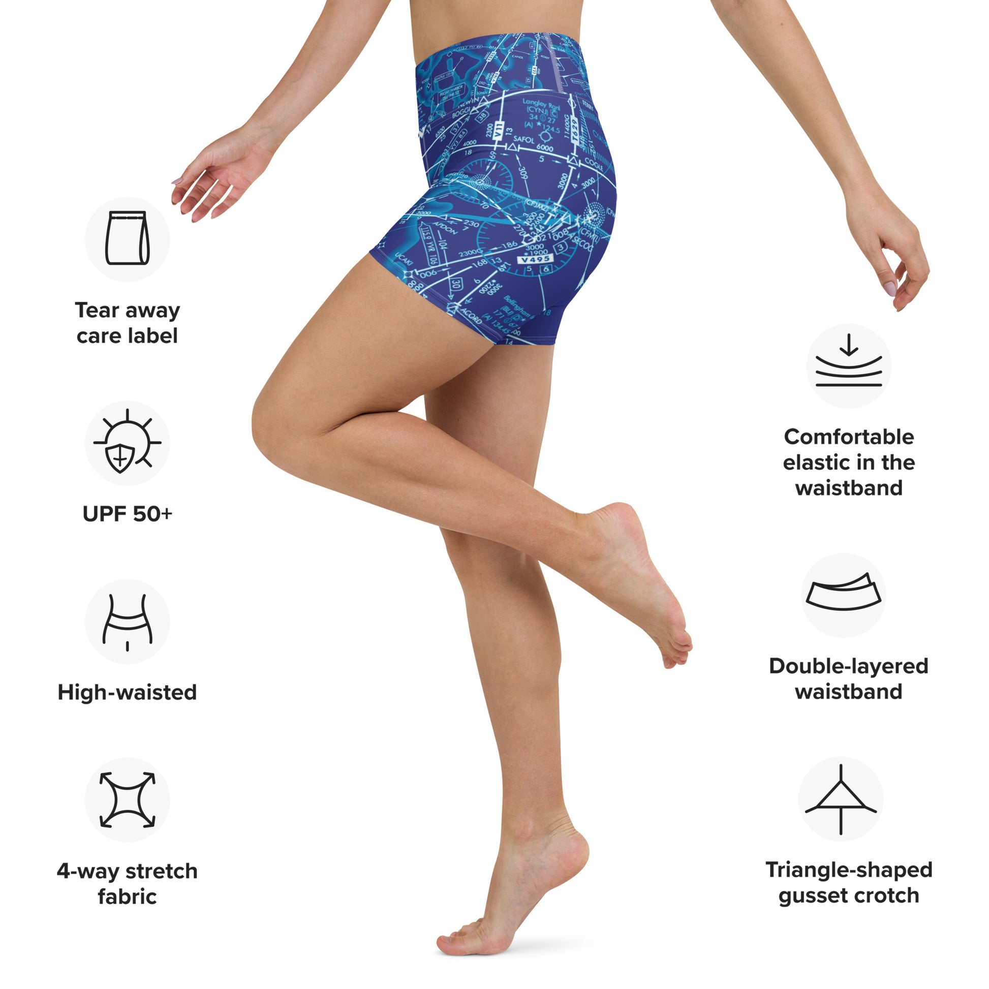 Enroute Low Altitude Chart yoga shorts (blue)