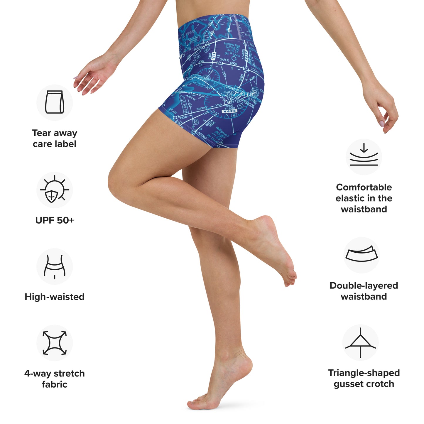 Enroute Low Altitude Chart yoga shorts (blue)