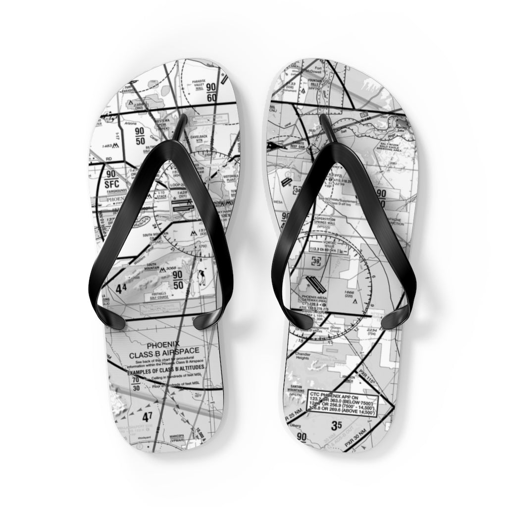 Aeronautical Chart Flip-Flops (PHX/b&w)