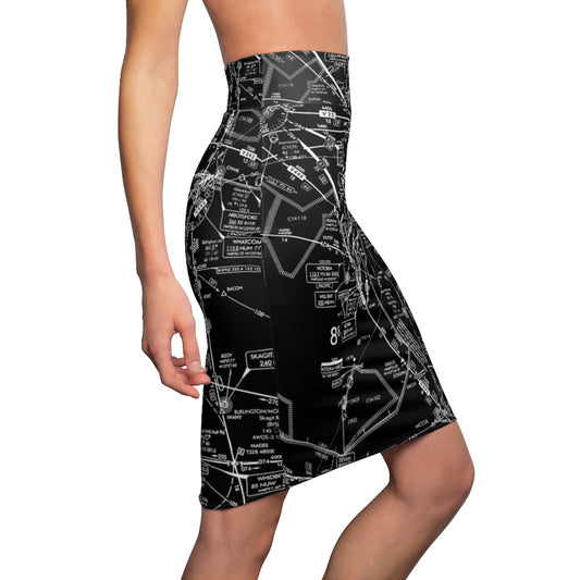 Enroute Low Altitude Chart - women's pencil skirt (black)