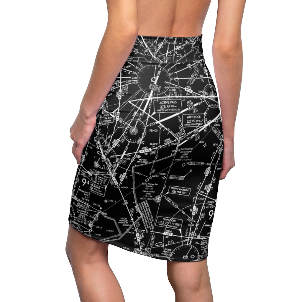 Enroute Low Altitude Chart - women's pencil skirt (black)