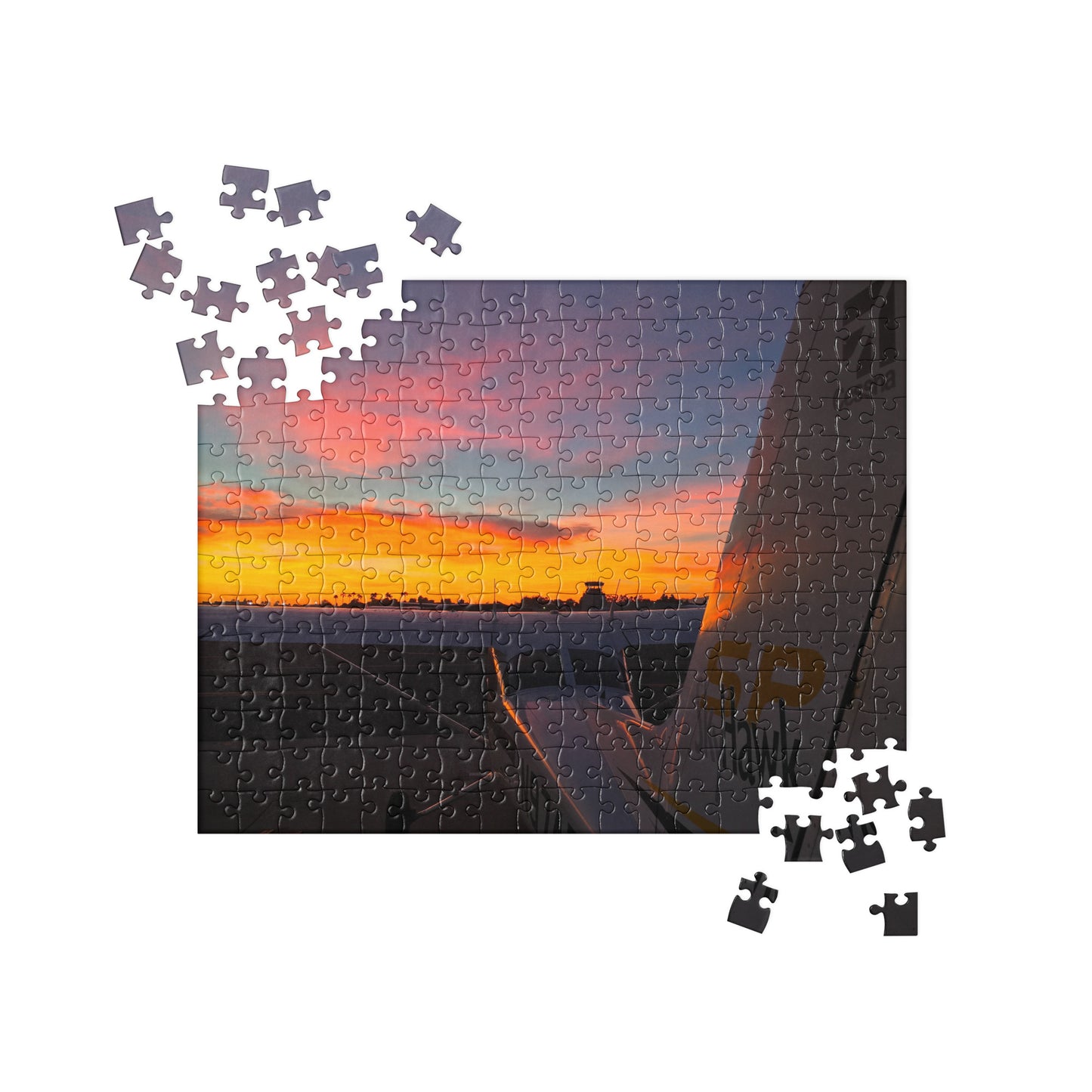 Cessna Skyhawk at sunset at Santa Monica Airport jigsaw puzzle