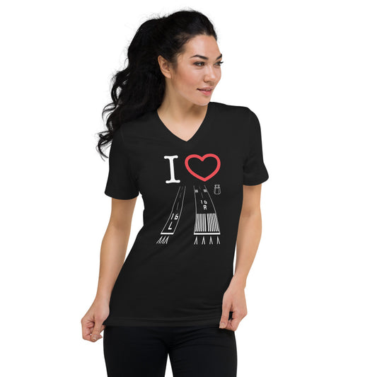 Van Nuys Airport Runways 16L - 16R / 34L - 34R - Short Sleeve V-Neck T-Shirt