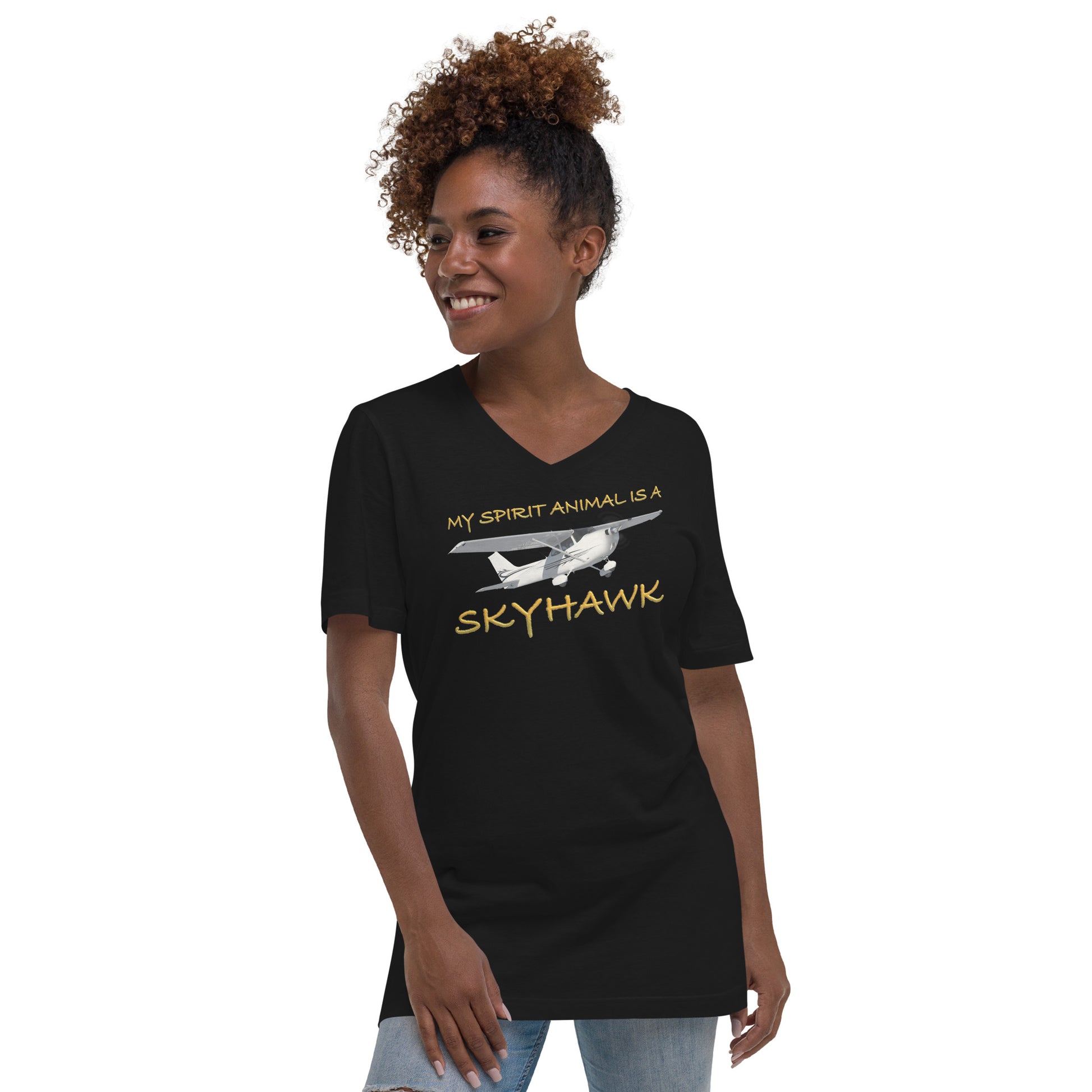 My Spirit Animal is a Skyhawk - short sleeve v-neck T-Shirt (yellow)
