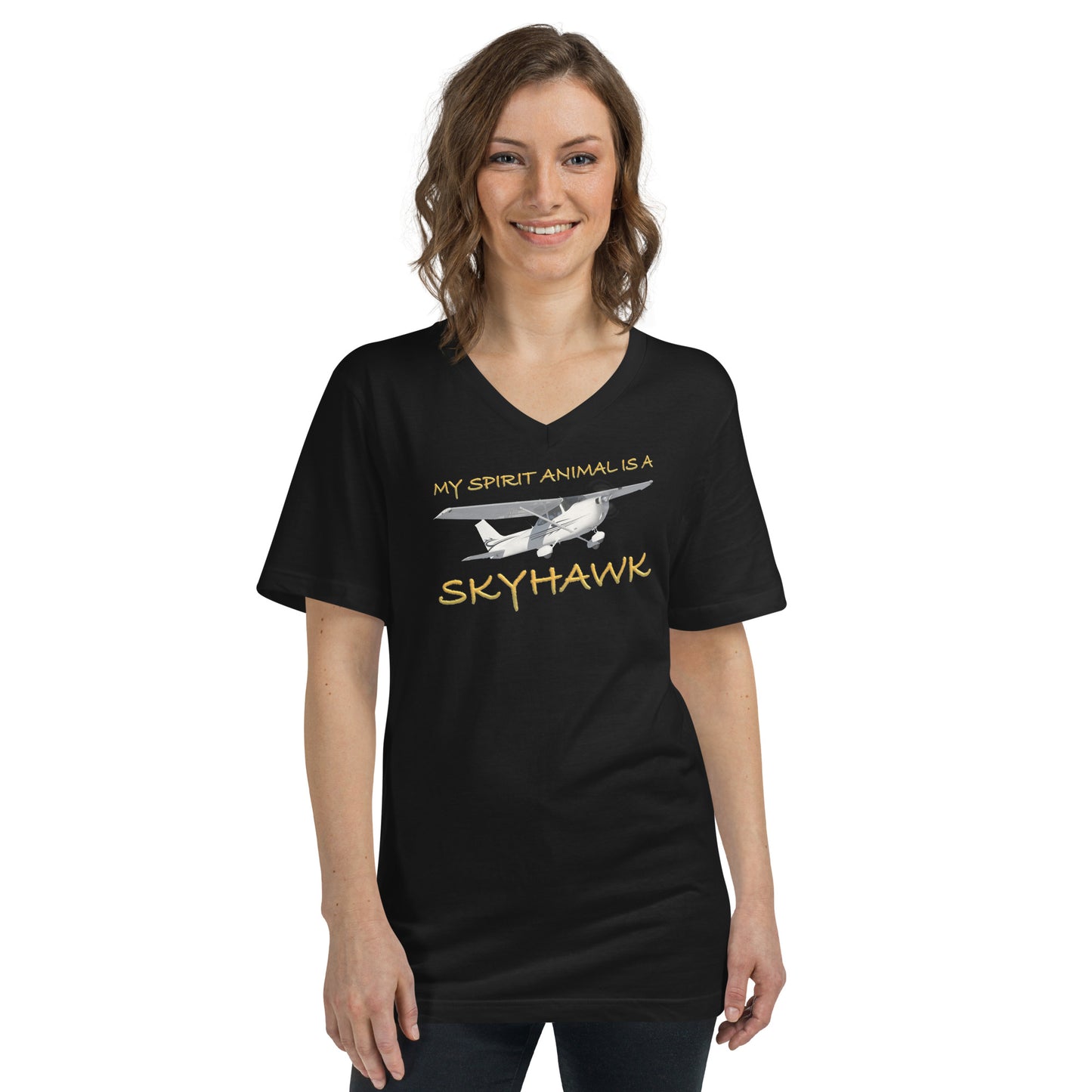 My Spirit Animal is a Skyhawk - short sleeve v-neck T-Shirt (yellow)