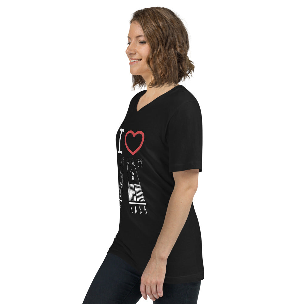 Van Nuys Airport Runways 16L and 16R - Short Sleeve V-Neck T-Shirt