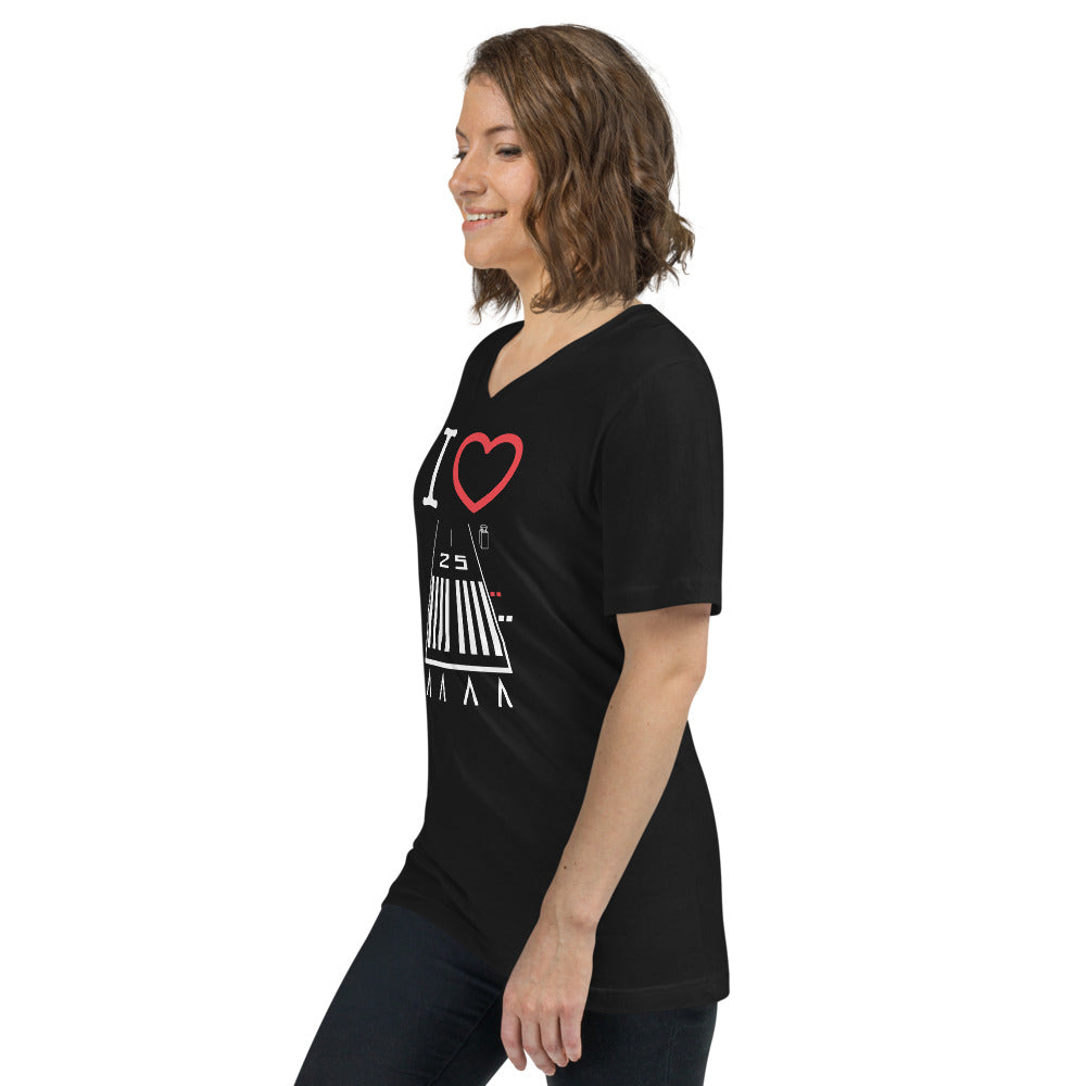 Hawthorne Airport Runway 25 / Runway 7 - Short Sleeve V-Neck T-Shirt