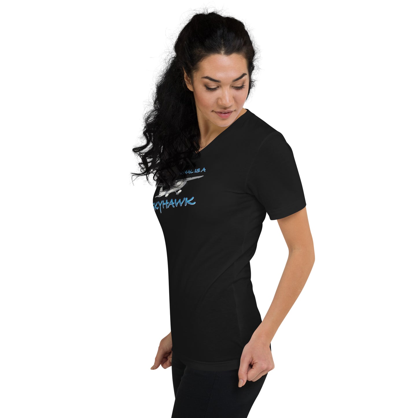 My Spirit Animal is a Skyhawk - short sleeve v-neck T-Shirt (blue)