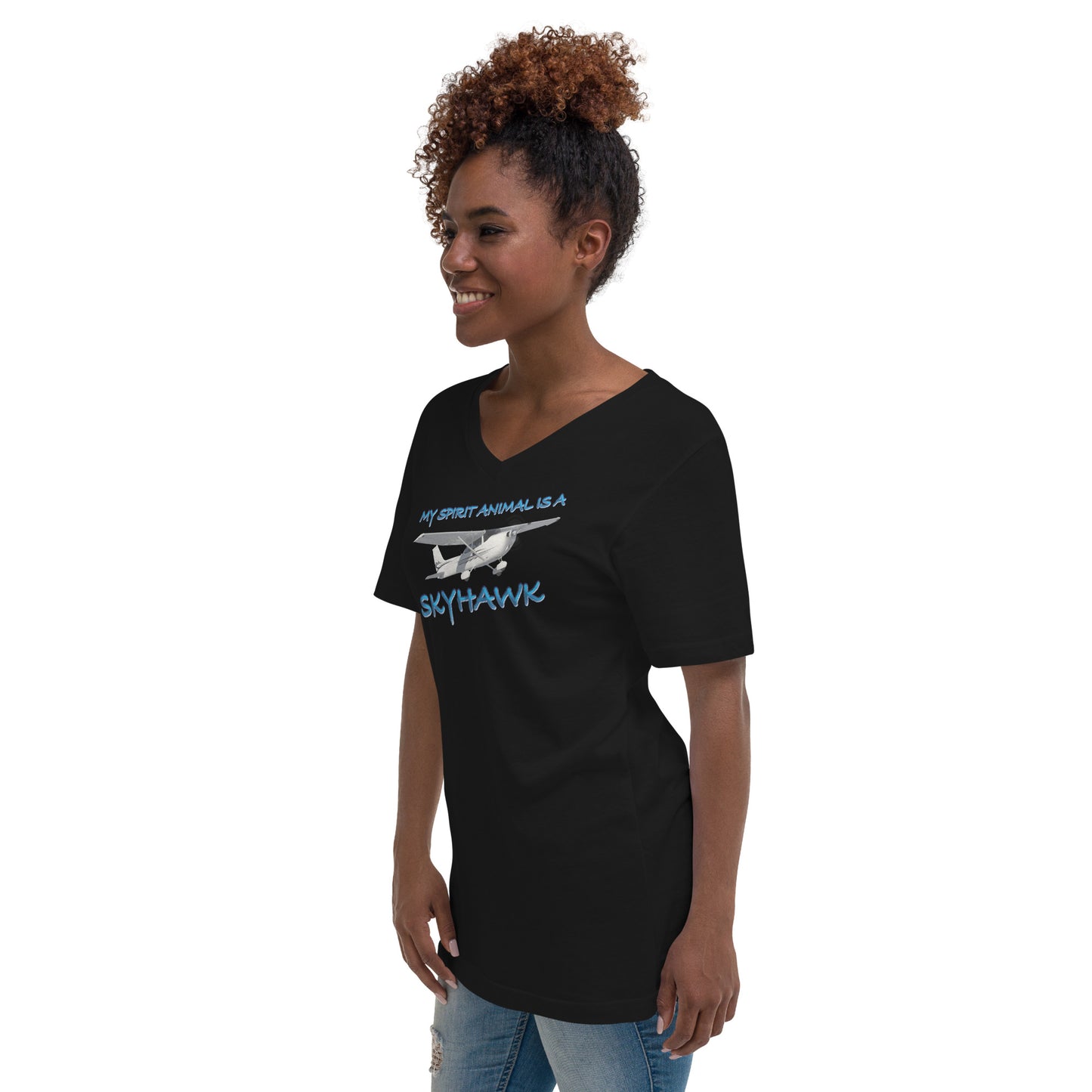 My Spirit Animal is a Skyhawk - short sleeve v-neck T-Shirt (blue)