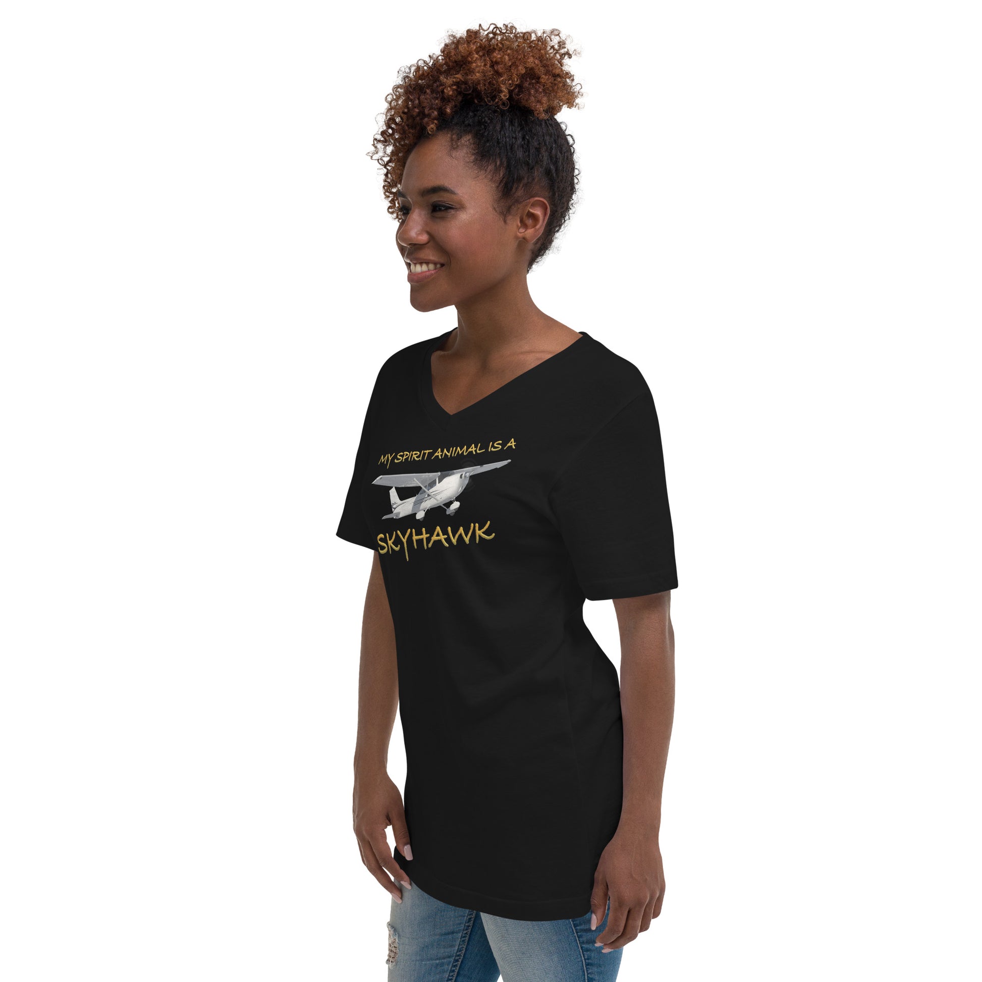 My Spirit Animal is a Skyhawk - short sleeve v-neck T-Shirt (yellow)