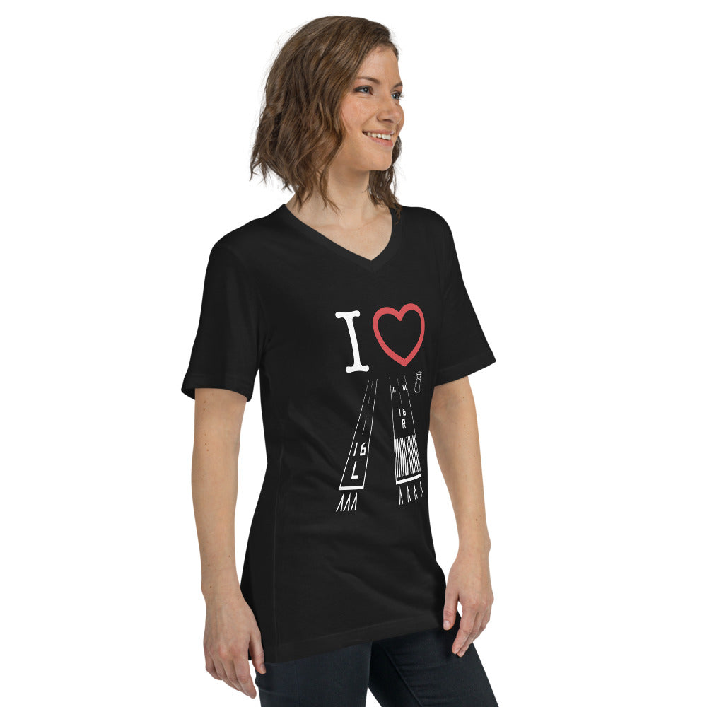 Van Nuys Airport Runways 16L and 16R - Short Sleeve V-Neck T-Shirt