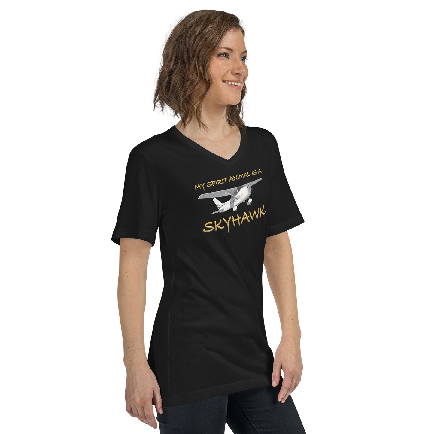 My Spirit Animal is a Skyhawk - short sleeve v-neck T-Shirt (yellow)