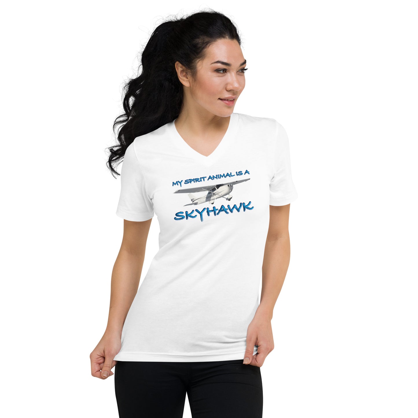 My Spirit Animal is a Skyhawk - short sleeve v-neck T-Shirt (blue)