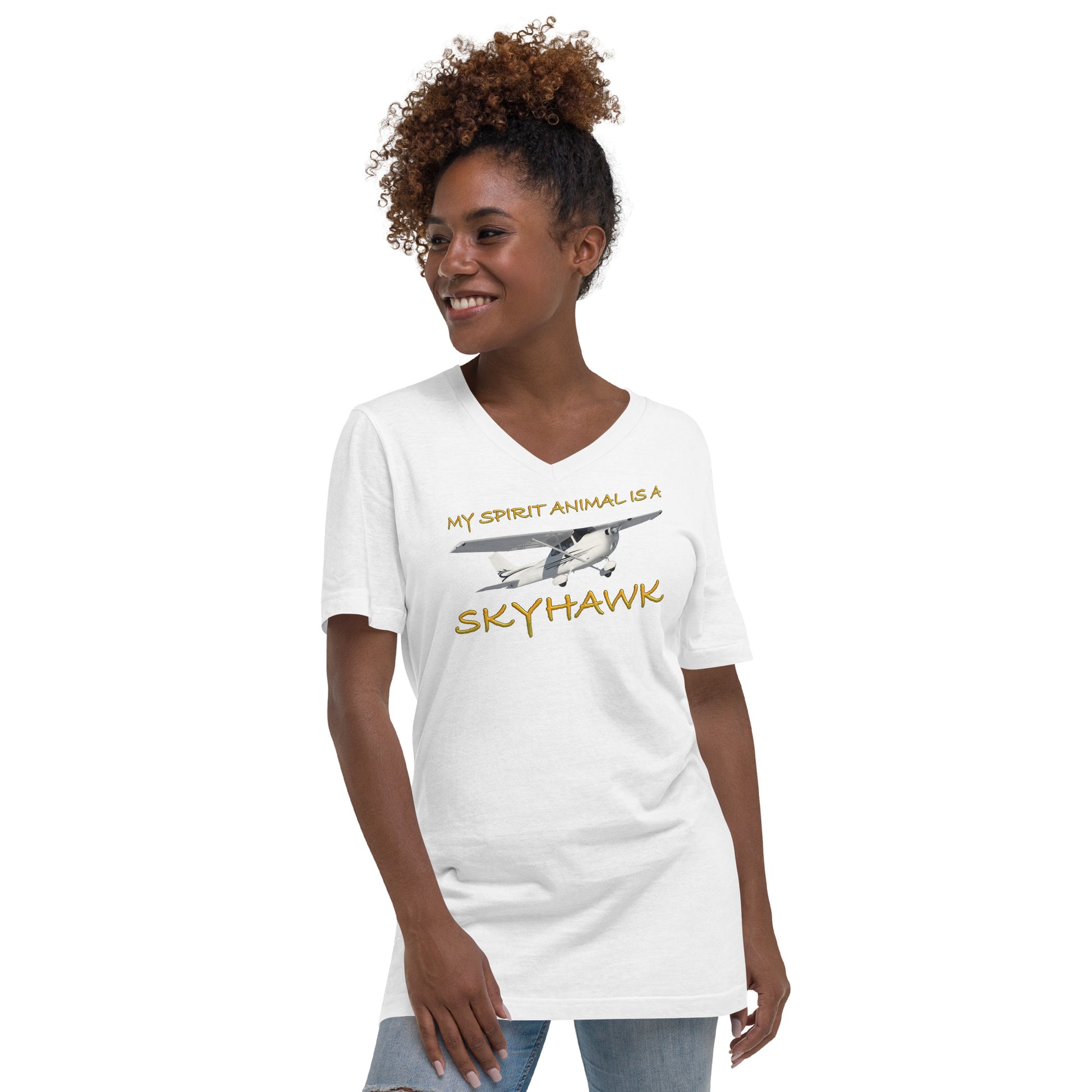My Spirit Animal is a Skyhawk - short sleeve v-neck T-Shirt (yellow)