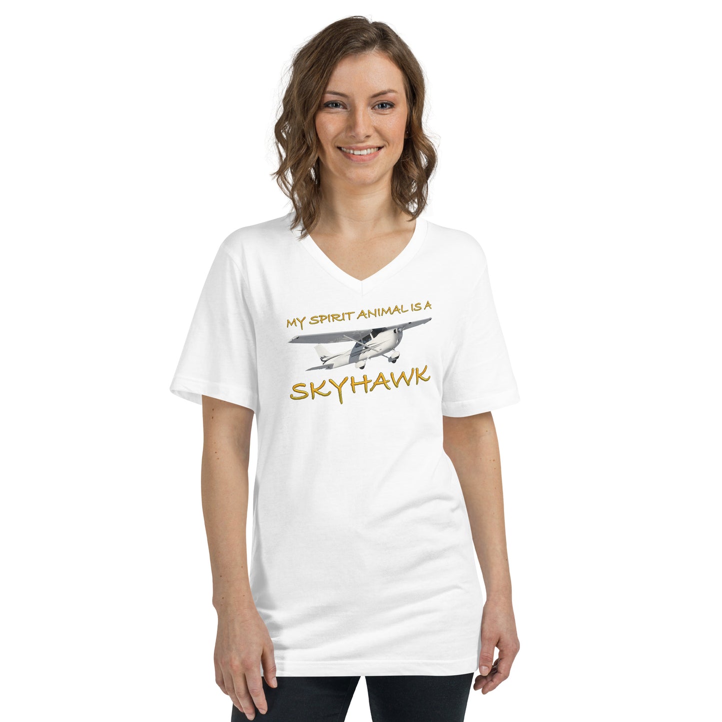 My Spirit Animal is a Skyhawk - short sleeve v-neck T-Shirt (yellow)
