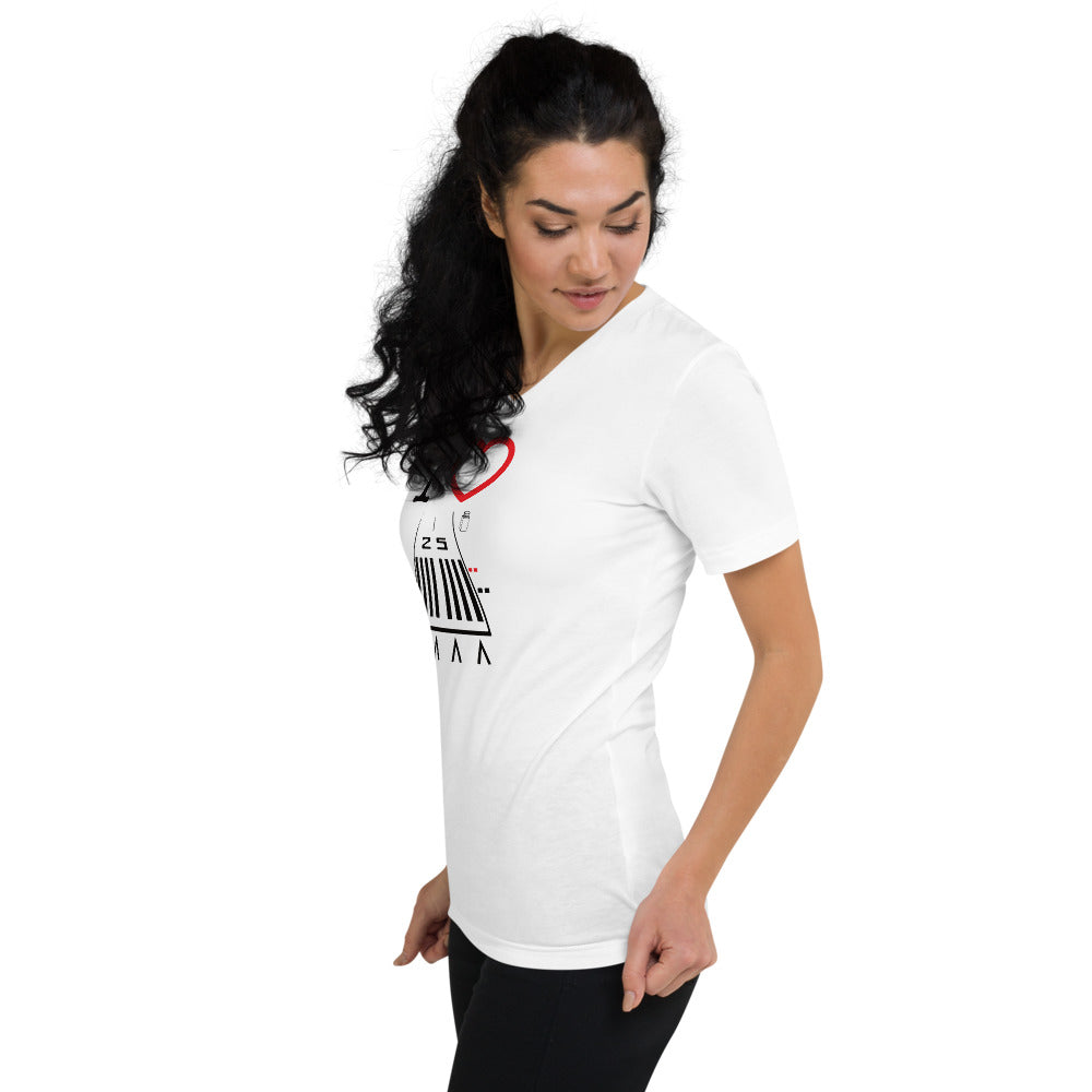 Hawthorne Airport Runway 25 / Runway 7 - Short Sleeve V-Neck T-Shirt