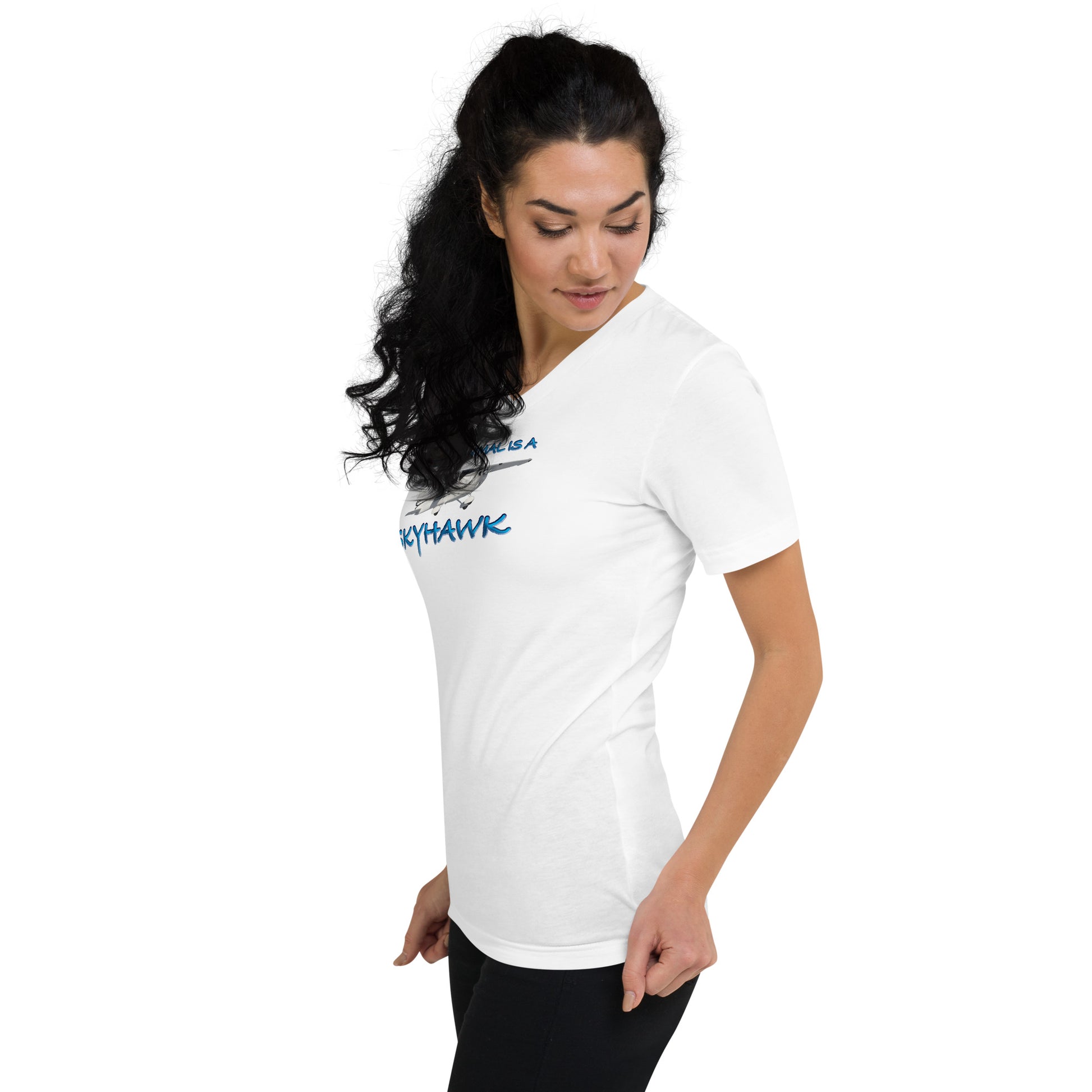My Spirit Animal is a Skyhawk - short sleeve v-neck T-Shirt (blue)