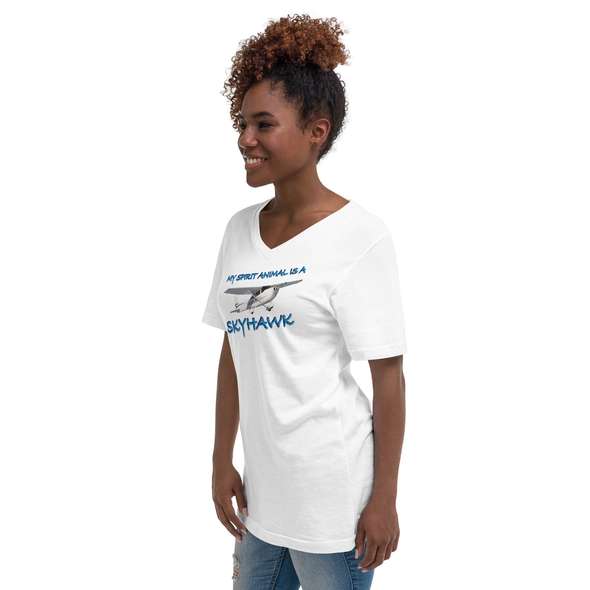 My Spirit Animal is a Skyhawk - short sleeve v-neck T-Shirt (blue)