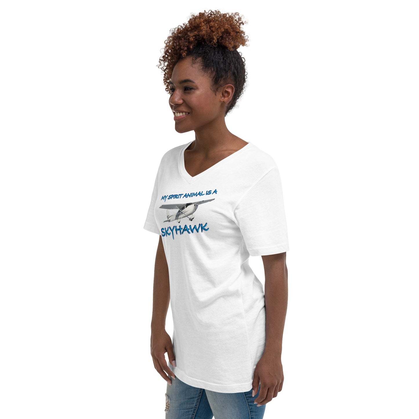 My Spirit Animal is a Skyhawk - short sleeve v-neck T-Shirt (blue)