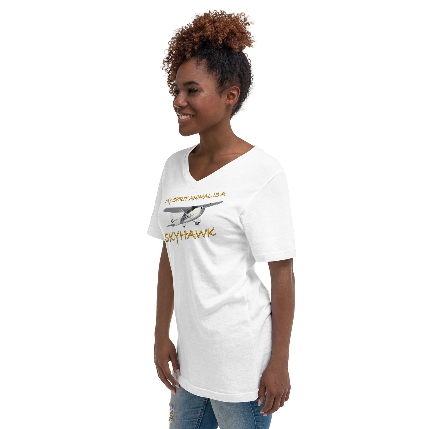My Spirit Animal is a Skyhawk - short sleeve v-neck T-Shirt (yellow)