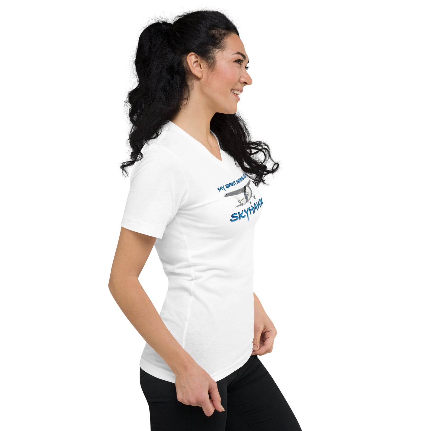 My Spirit Animal is a Skyhawk - short sleeve v-neck T-Shirt (blue)