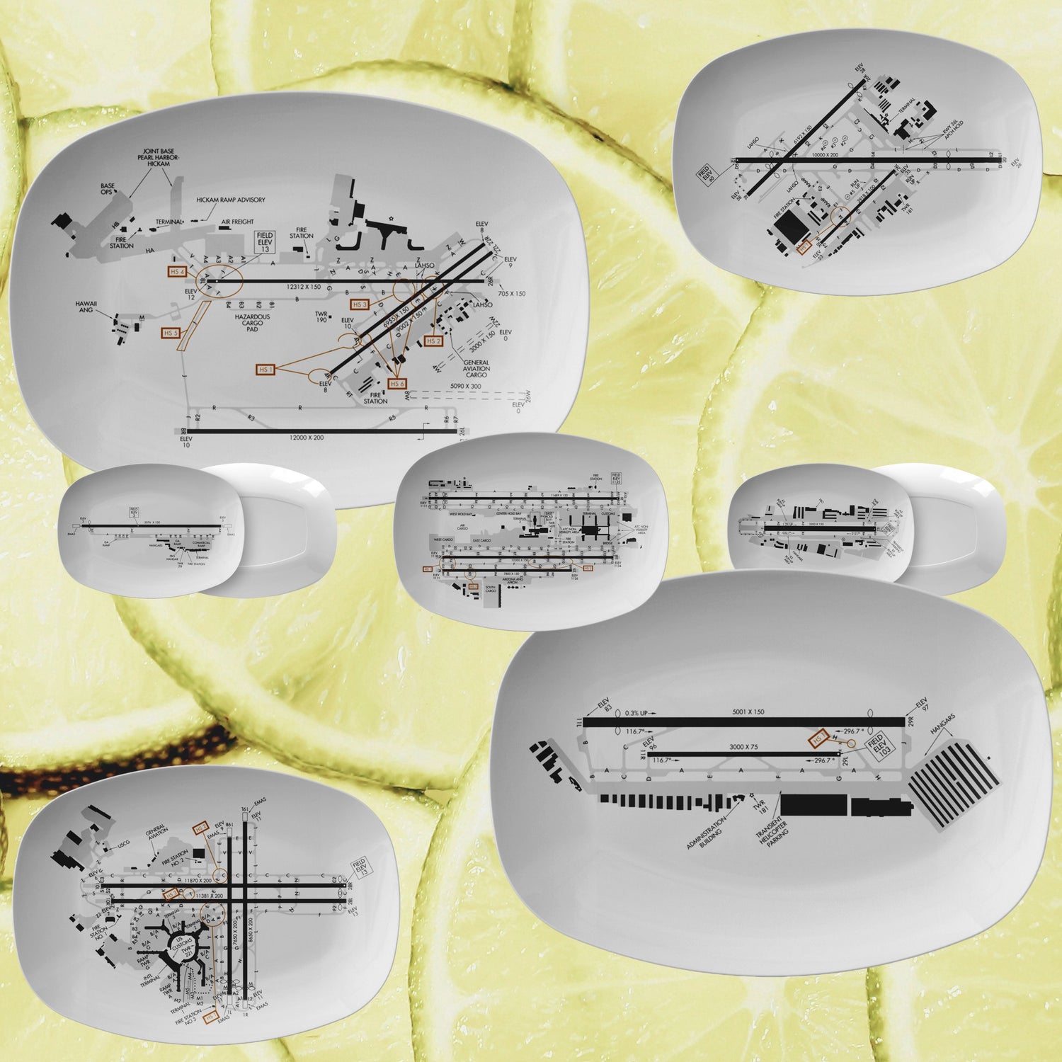 10" x 14" ThermoSāf® Polymer aviation themed serving platters.