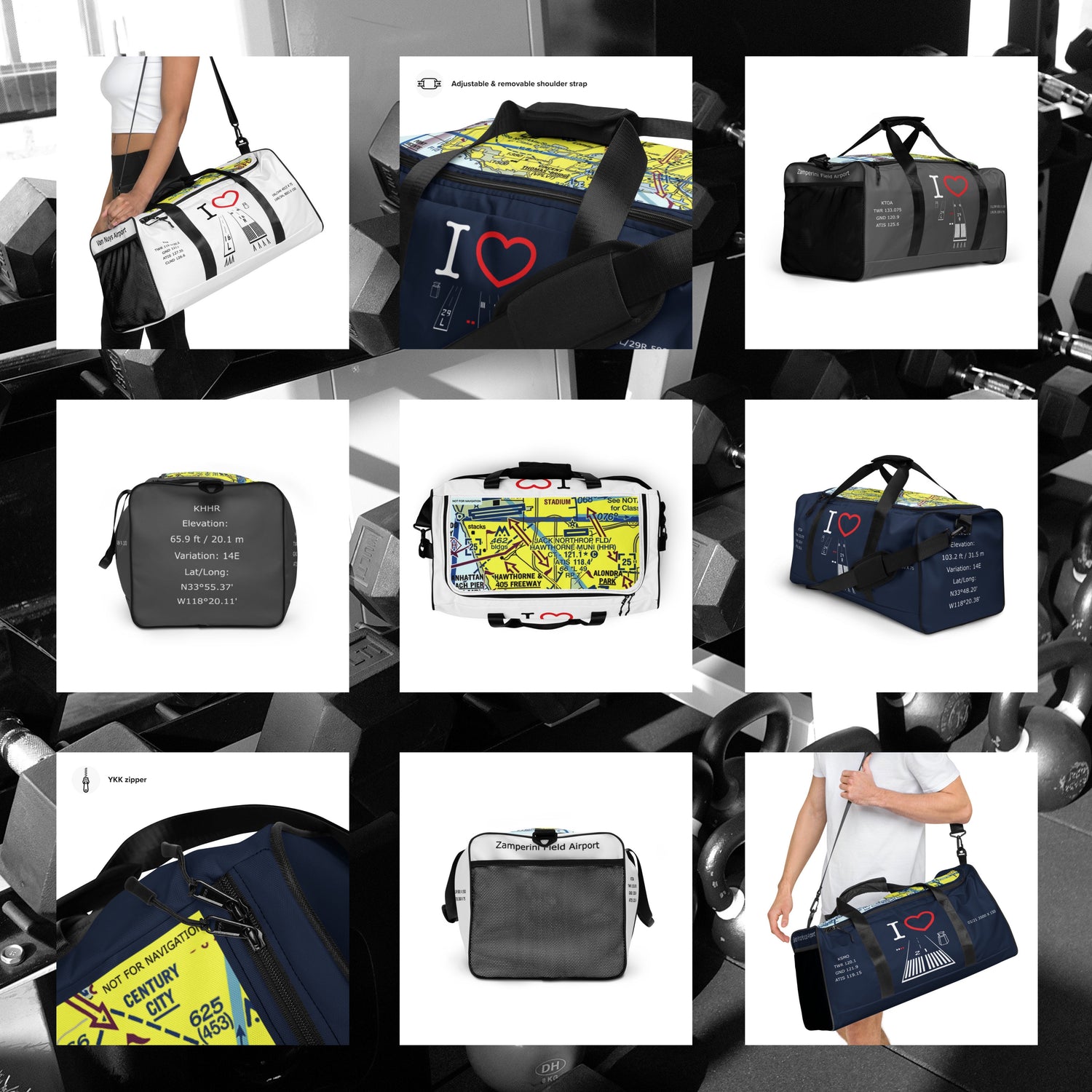 Aviation themed duffle bags