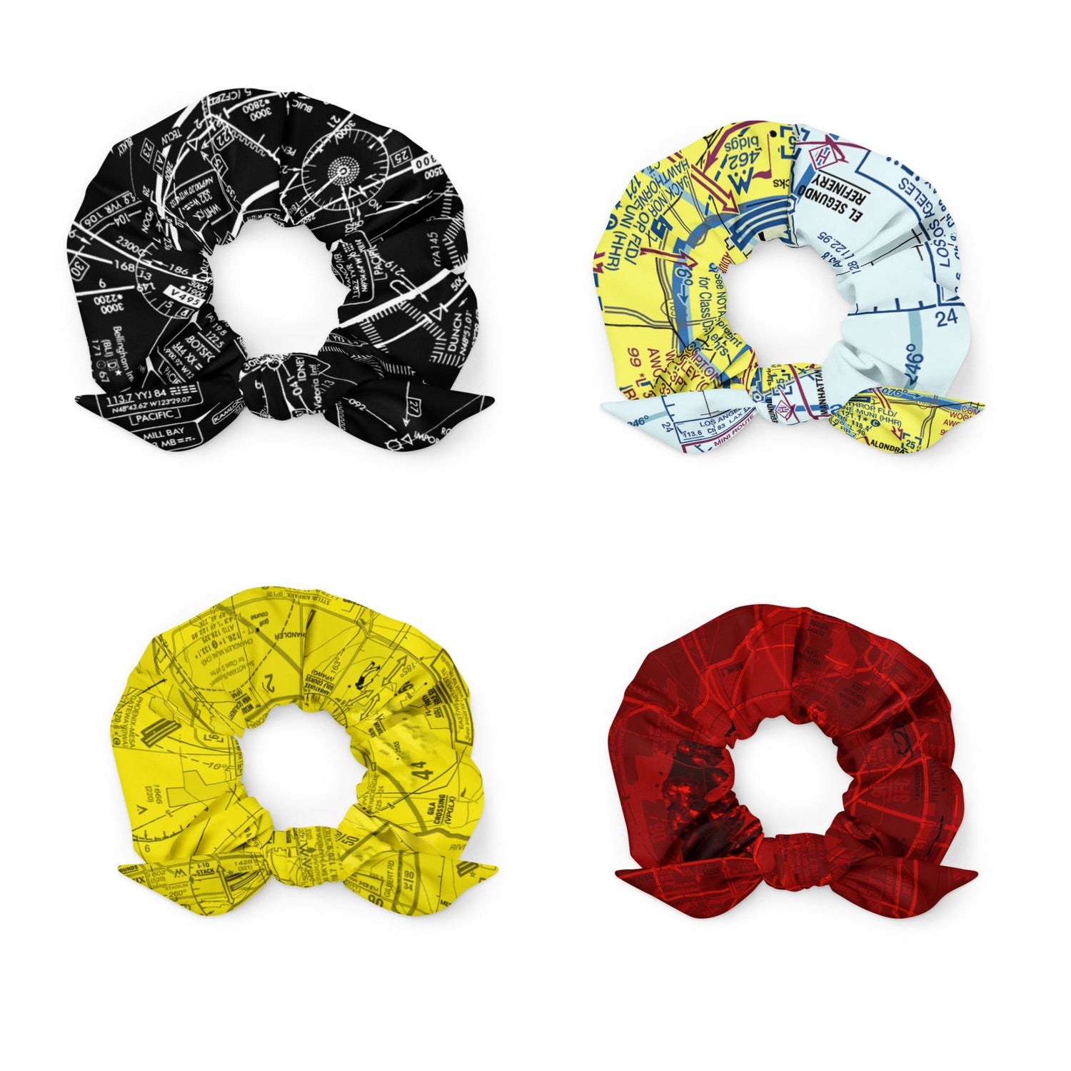 Colorful, aviation themed scrunchies