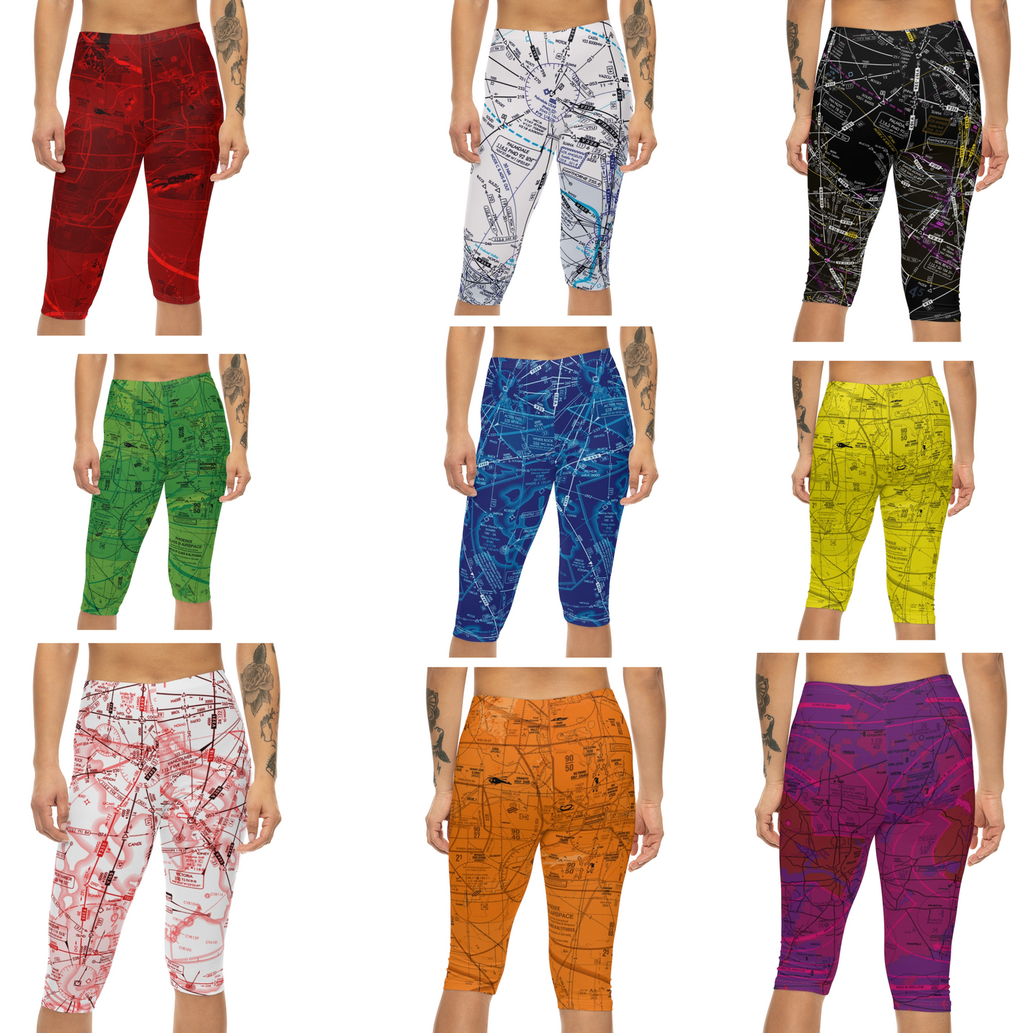 Aviation themed colorful capri leggings