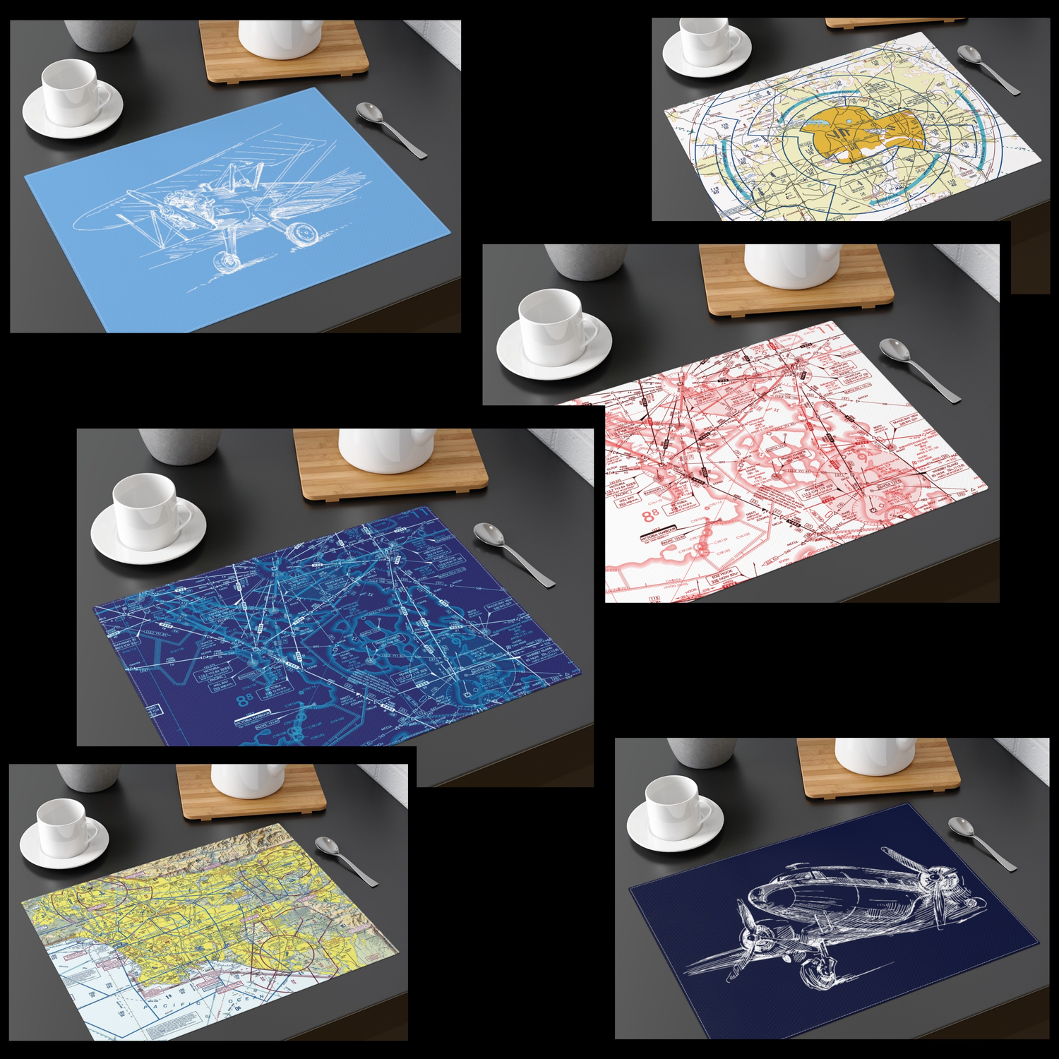 Bring even more jolly to your dining table with these uniquely designed aviation themed tabletop placemats made from 100% cotton, in size 18" x 14".