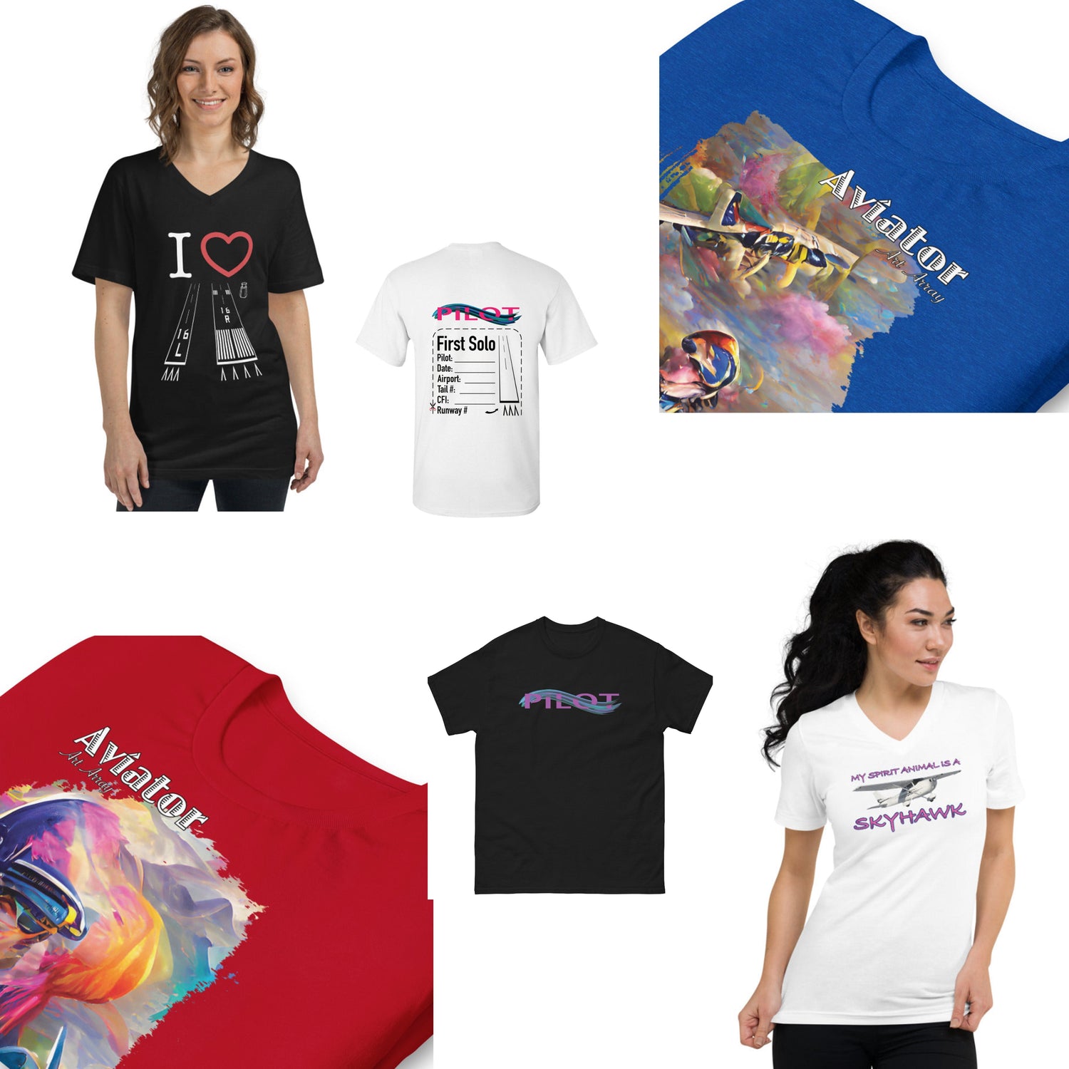 Aviation themed T-Shirts, Tank Tops, Short Sleeve V-Necks, Short Sleeve Round Necks for the Aviatrix