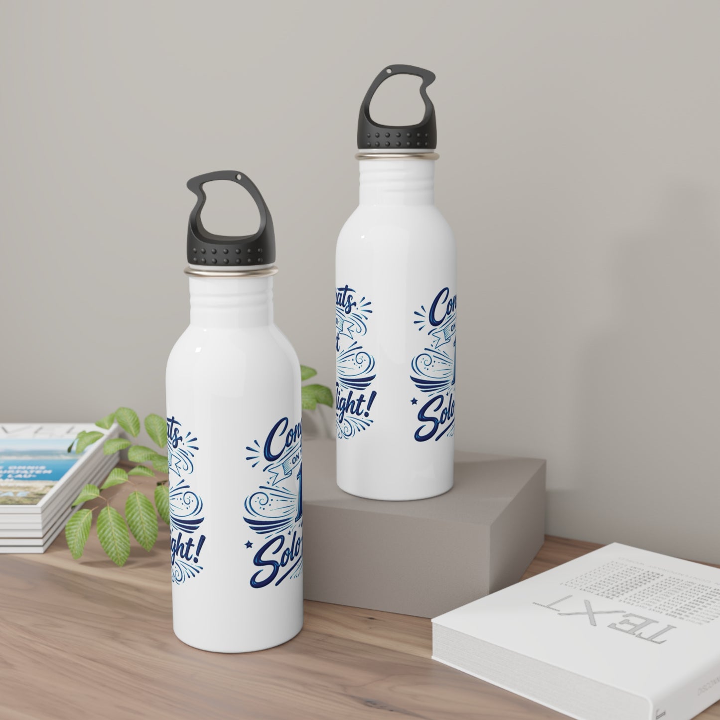 Congrats on your 1st Solo Flight! 20 oz. stainless steel water bottle (v3. blue)