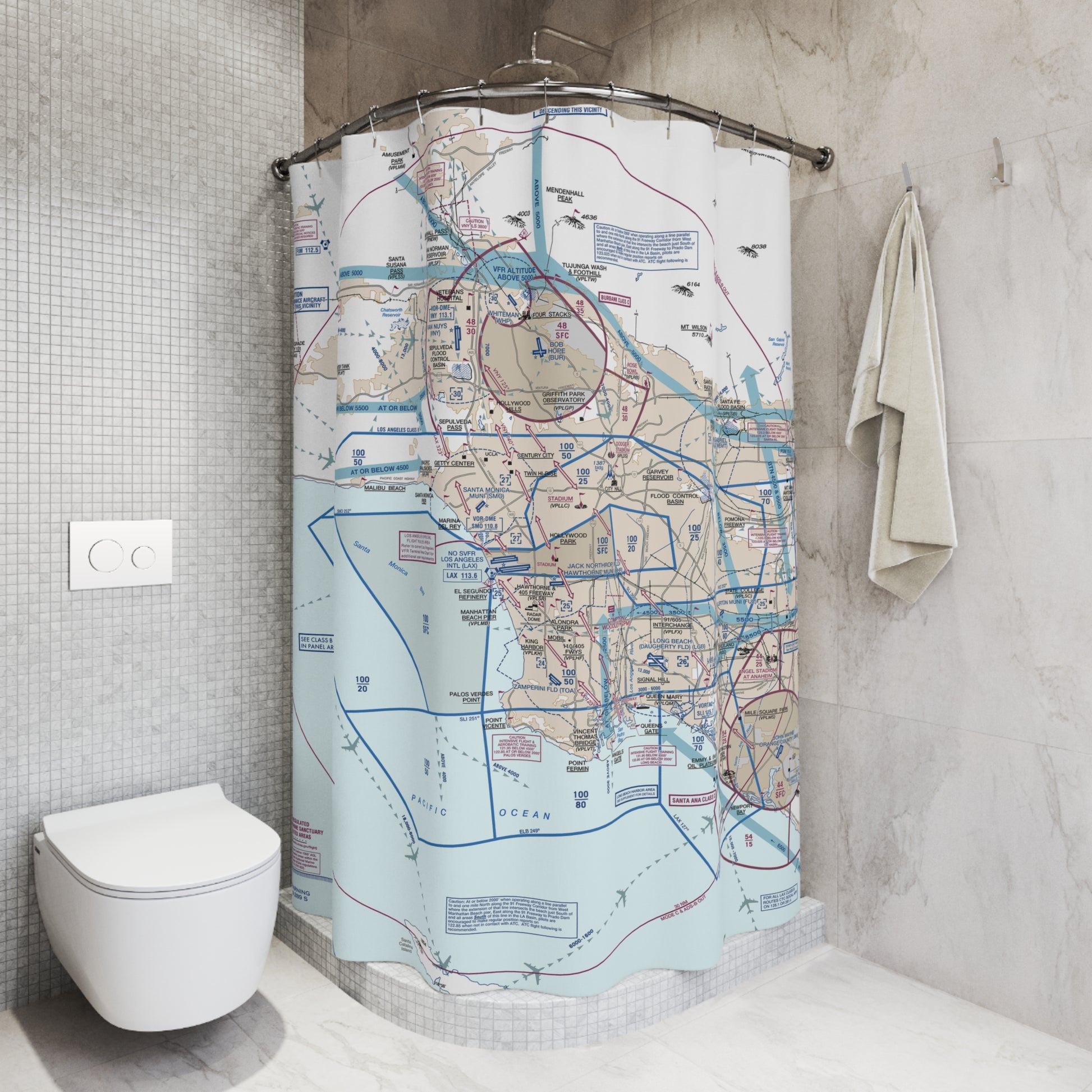 Aeronautical Chart shower curtain (KLAX/Flyway)