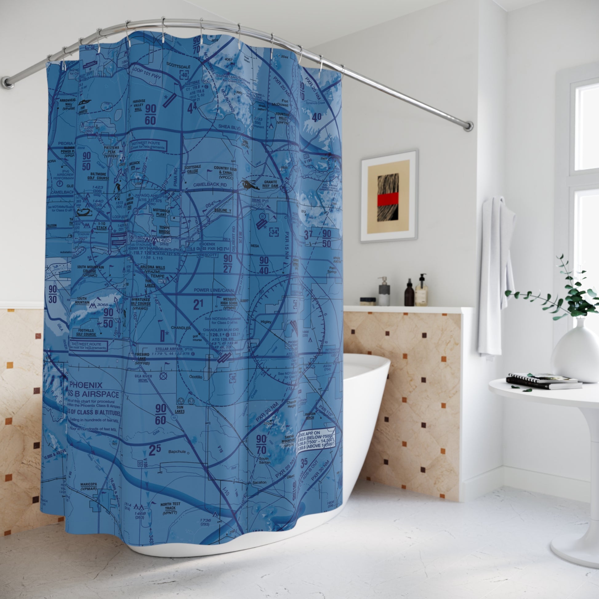 Aeronautical Chart shower curtain (KPHX/blue)