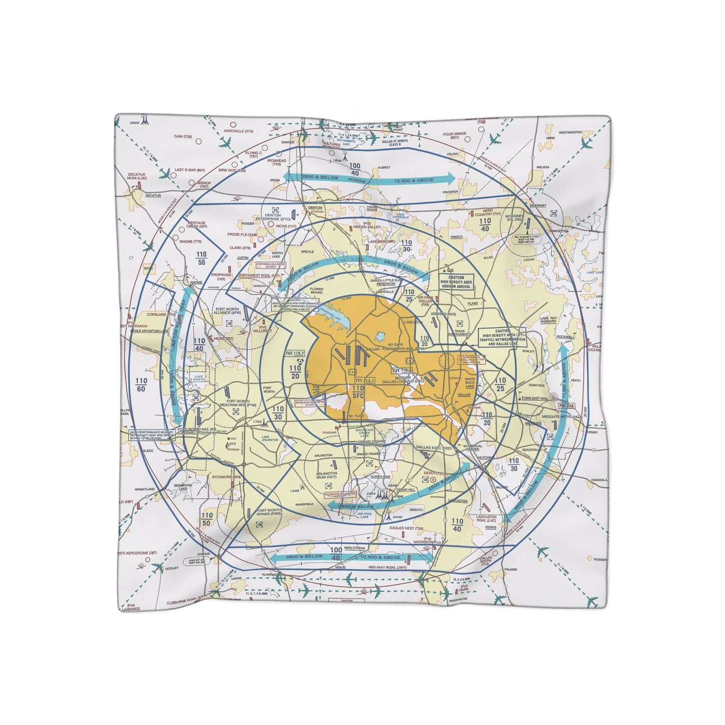 Dallas - Ft. Worth Flyway Chart poly scarf