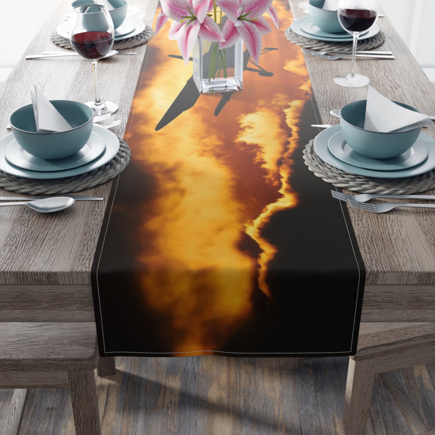 Biplane at Sunset Table Runner