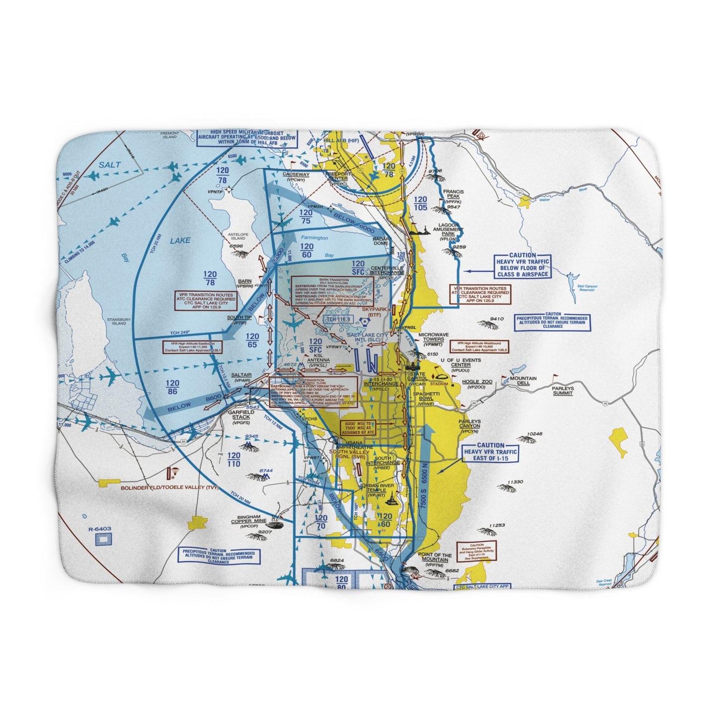 Salt Lake City Flyway Chart sherpa fleece blanket