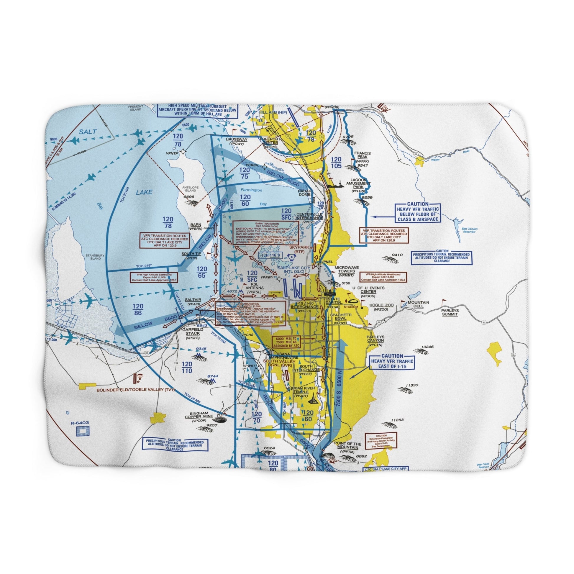 Salt Lake City Flyway Chart sherpa fleece blanket