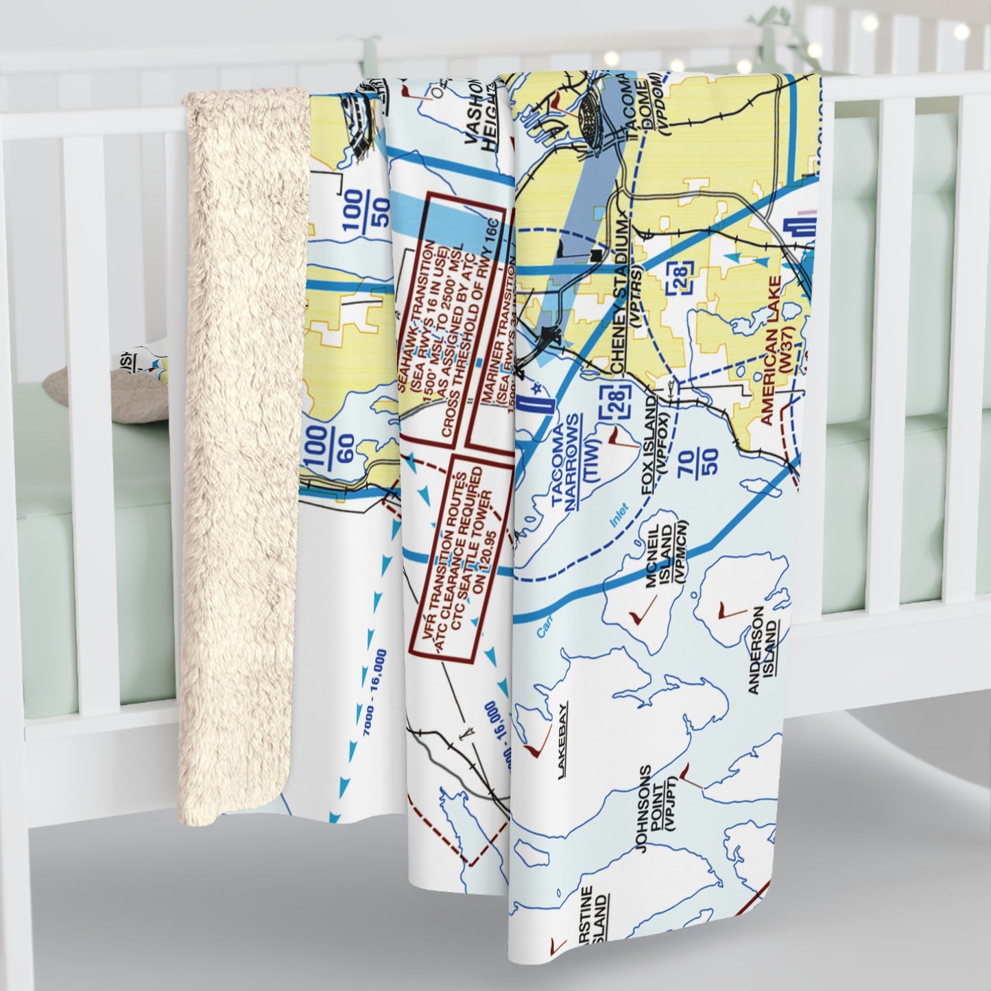 Seattle Flyway Chart sherpa fleece blanket