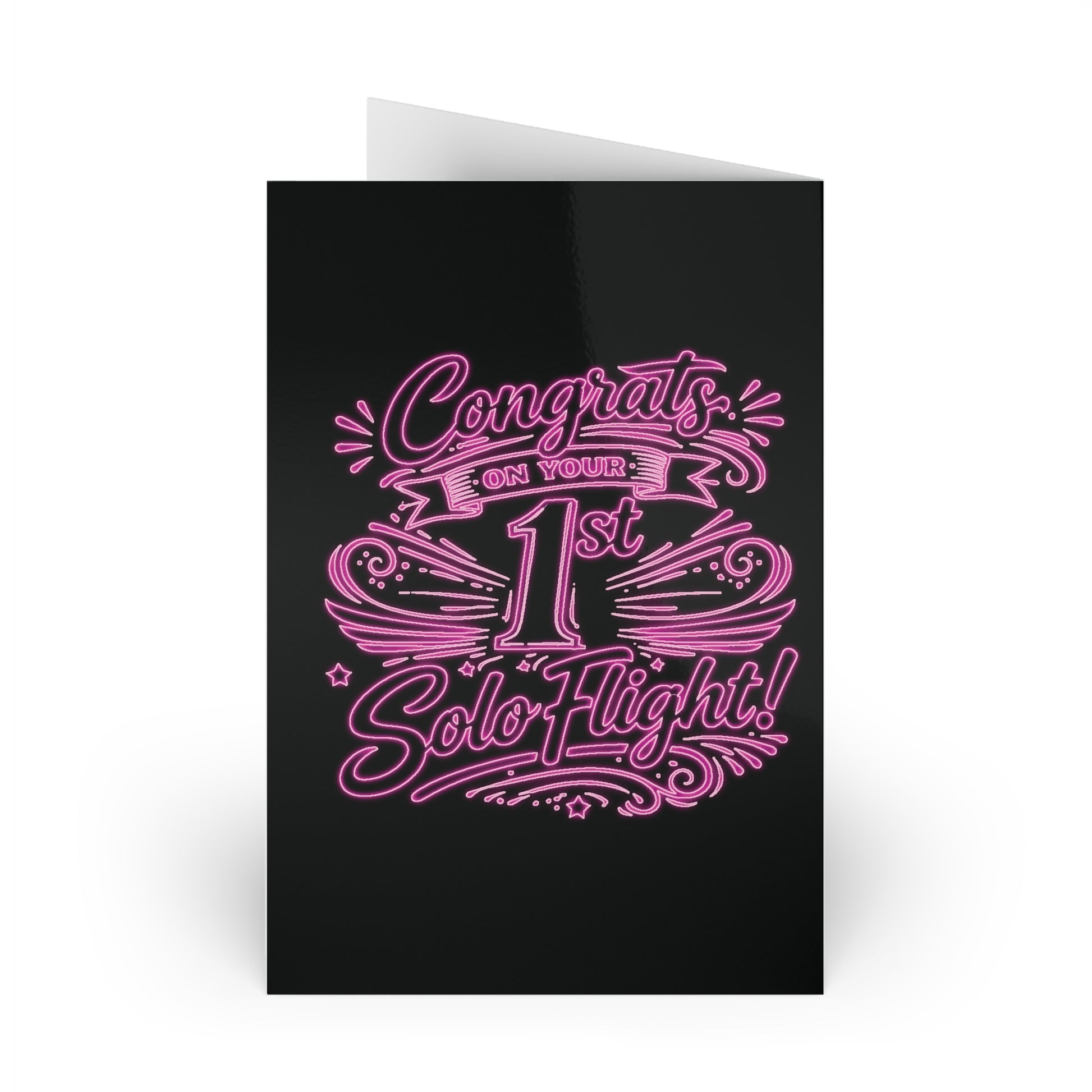 Congrats on your 1st Solo Flight! pack of 10 postcards (v3. pink neon)