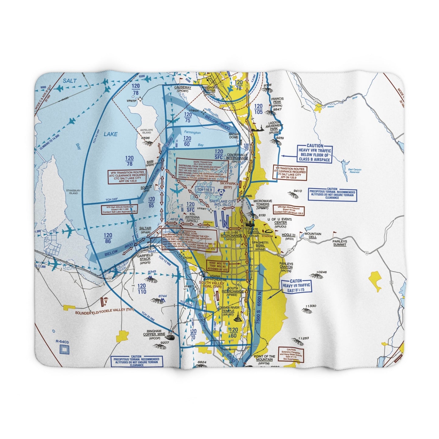 Salt Lake City Flyway Chart sherpa fleece blanket